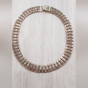 Vintage Gold Tone Brass Collar Necklace Wide Book Chain Choker